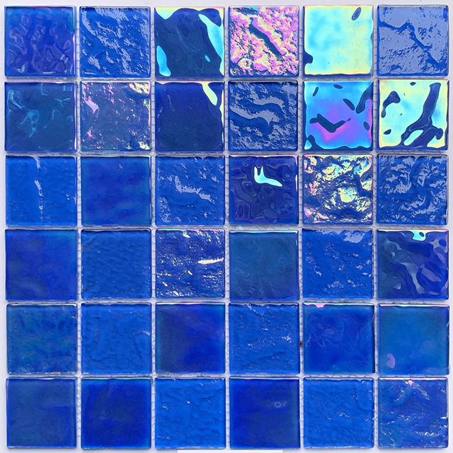 Mosaicos de vidrio azul con efecto iridiscente cuadrado de 48x48 mm