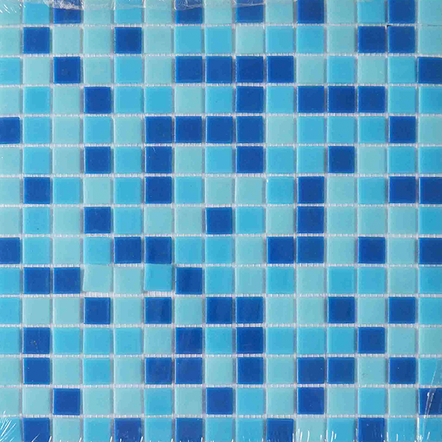 Azulejo de mosaico de piscina de vidrio de fusión en caliente de mezcla azul cuadrada